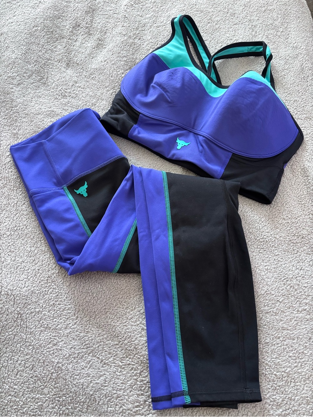 Under Armour Purple and Teal Sports Bra & Leggings Set - Rock Collection
